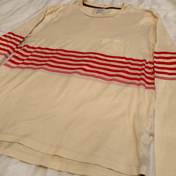 Paul Smith Crew Neck Long Sleeve Cream x Red T-Shirt Size XL NWOT - Picture 2 of 7